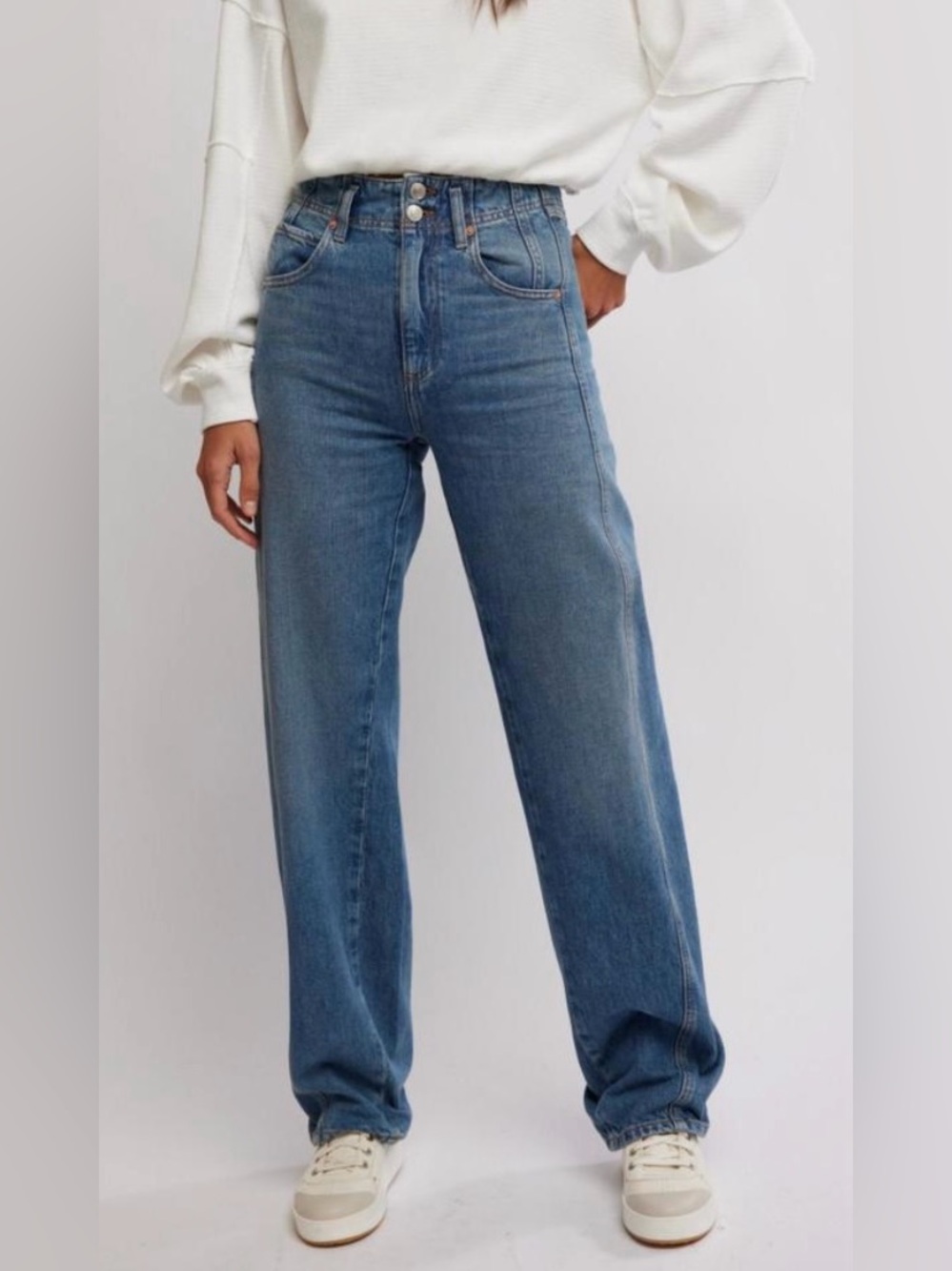 We the Free Medium Wash Aster High Rise Straight Slouchy Jeans - Size 30